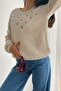 Women's Beige Embroidered Cotton Knit Sweater ( Suitable for Sizes S and M ) - 5