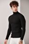 Men's Night Black Turtleneck Knitwear Lycra Sweater - 2