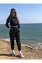 Black Elastic Waist Crop Cotton Tracksuit Set - 2