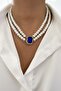 Double Row Sapphire Look Evening Dress Necklace