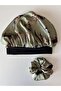 Green Tiger Pattern Satin Bonnet and Buckle Set for Curly Hair