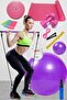 14-Piece Pilates Set Ball, 3-Piece Pilates Band Dumbbell Mat Rope Twister Pilates Studio Bar Purple - 2