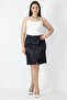 Women's Large Size Navy Blue Diagonal Satin Fabric Button Detailed Back Waist Elastic Skirt 65n16670