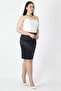 Women's Large Size Navy Blue Diagonal Satin Fabric Button Detailed Back Waist Elastic Skirt 65n16670 - 4
