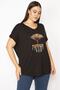 Women's Large Size Black Embroidery Detailed Low Sleeve Viscose Blouse 65n29506 - 5