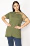 Women's Khaki Large Size Tulle and Pearl Detailed Blouse 65n35670 - 6