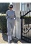 Gray Elastic Waist Crop Cotton Tracksuit Set - 3