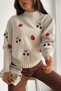 Women's Beige Strawberry And Cherry Embroidered Turtleneck Knitwear Sweater - 2