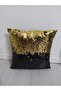Sequin Paillette Throw Pillow Cover - (BLACK-GOLD) - 3