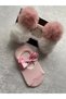 Baby Girl-Child Pink-white 2-Piece Plush Pompom Bandana-Ballet Ballerina Socks Set