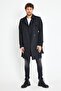 Plaid Lining Detailed Men's Overcoat & Trench Coat Black