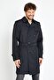 Plaid Lining Detailed Men's Overcoat & Trench Coat Black - 3