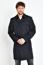 Plaid Lining Detailed Men's Overcoat & Trench Coat Black - 4