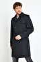 Plaid Lining Detailed Men's Overcoat & Trench Coat Black - 5