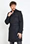 Plaid Lining Detailed Men's Overcoat & Trench Coat Black - 7