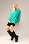 Green Zipper Detailed Hooded Sweatshirt - 4