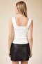 Women's White Square Neck Knitwear Crop Blouse - 3