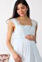 Lace Detailed 2504 Blue Maternity Nightgown Set - 3