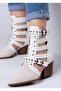 Women's Back Zippered Double Buckle Adjustable and Tied Summer Boots White - 3