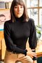 Women's Black Sleeve Detailed Stand Collar Ribbed Knitwear Sweater KZK-19000383 - 4