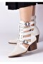 Women's Back Zippered Double Buckle Adjustable and Tied Summer Boots White - 6