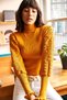 Women's Mustard Sleeve Detailed Stand Collar Ribbed Knitwear Sweater KZK-19000383