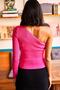 Women's Fuchsia One Shoulder Above Waist Crop Knitwear Blouse BLZ-19001638 - 6