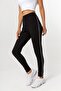 Comfortable Black Cotton Leggings with Silver Glitter Stripes on the Side - 3
