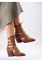 Women's Back Zippered Double Buckle Adjustable and Tied Summer Boots Camel - 2