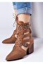 Women's Back Zippered Double Buckle Adjustable and Tied Summer Boots Camel - 5