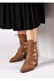 Women's Back Zippered Double Buckle Adjustable and Tied Summer Boots Camel - 7