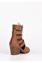 Women's Back Zippered Double Buckle Adjustable and Tied Summer Boots Camel - 8