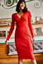 Women's Red Double Breasted Knitwear Dress ELB-19001369 - 4