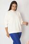 Women's Large Size Bone Crew Neck Self-Striped Long Sleeve Blouse 65n29904 - 3