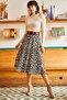 Women's Black Mink Suede Textured Bell Skirt with Elastic Waist ETK-19000141 - 3