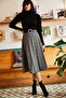 Women's Houndstooth Black Elastic Waist Suede Textured A-Line Skirt ETK-19000141 - 3