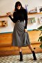 Women's Houndstooth Black Elastic Waist Suede Textured A-Line Skirt ETK-19000141 - 4