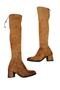 Women's Brown Over The Knee Stretch Short Heeled Boots - 3