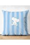 Double Sided Blue Striped Elephant Motif Baby Room Suede Pillow Throw Pillow Cover