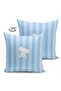 Double Sided Blue Striped Elephant Motif Baby Room Suede Pillow Throw Pillow Cover - 2