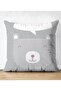 Happy Teddy Bear on Pink Floor Patterned Baby Room Pillow Cushion Cover