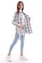 Women's Gray White Plaid Lumberjack Belted Waist Jacket Shirt - 3