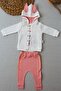 Rabbit Girl Baby Girl Jacket 3 Piece Set Ecru