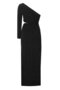Black Single Sleeve Side Draped Long Evening Dress with Midriff Window - 2
