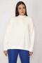 Women's Large Size Bone Crew Neck Self-Striped Long Sleeve Blouse 65n29904 - 4