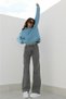 Ash Gray Smoked Power Lycra Super High Waist Loose Jeans Palazzo Trousers