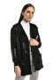Women's Black Sequined Leather Garnished Cardigan - 3