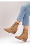 Women's Coco Buckle and Tie Detail Back Zipper Heeled Boots Camel - 2