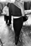 Black Single Sleeve Side Draped Long Evening Dress with Midriff Window - 3