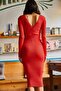 Women's Red Double Breasted Knitwear Dress ELB-19001369 - 5